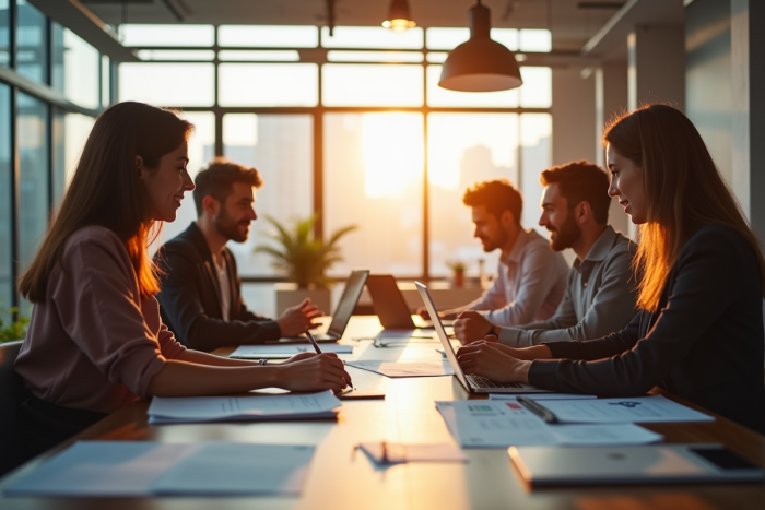 Espace de bureau moderne avec équipe collaborant