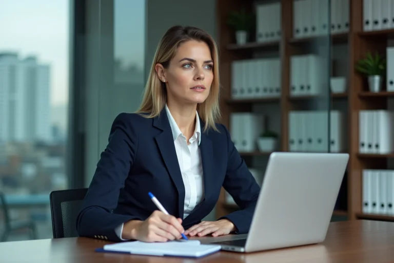 Femme en costume dans un bureau moderne en réunion