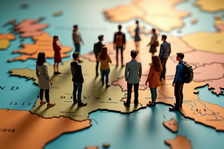 Groupe de personnes diverses sur une carte vintage de France