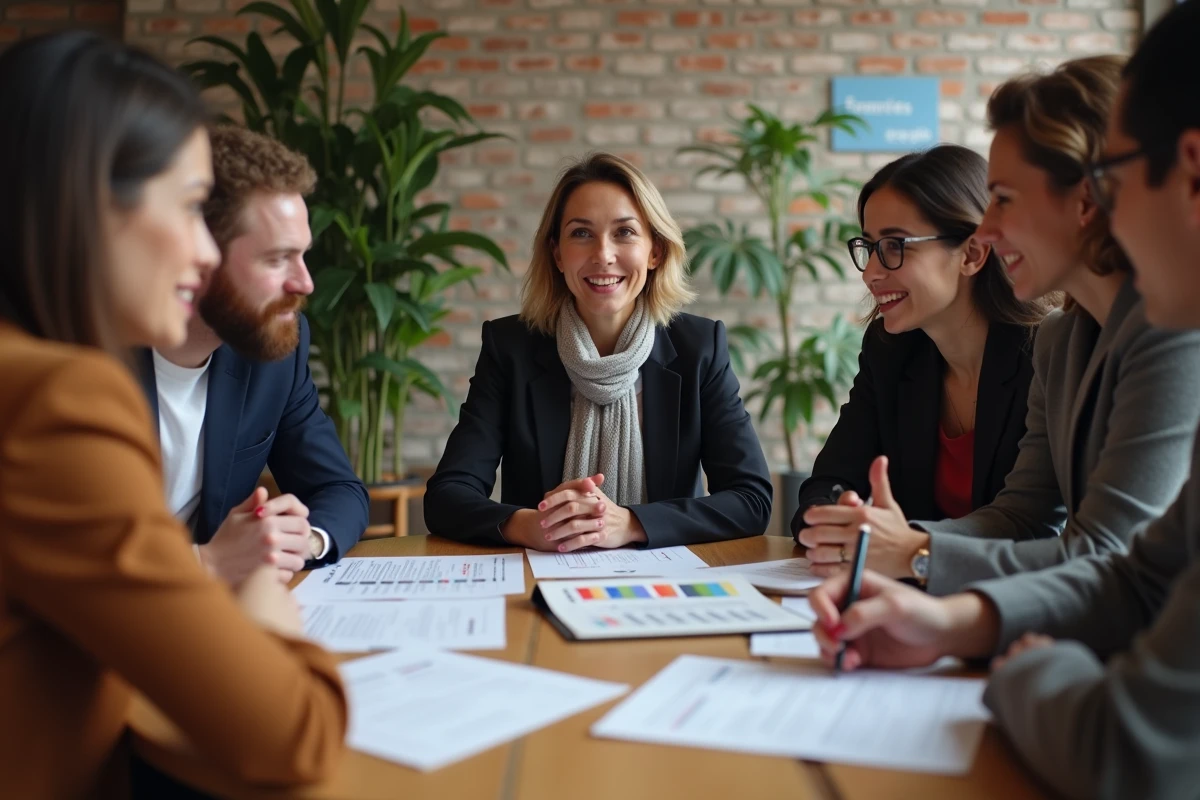 Groupe de jeunes professionnels en discussion autour d