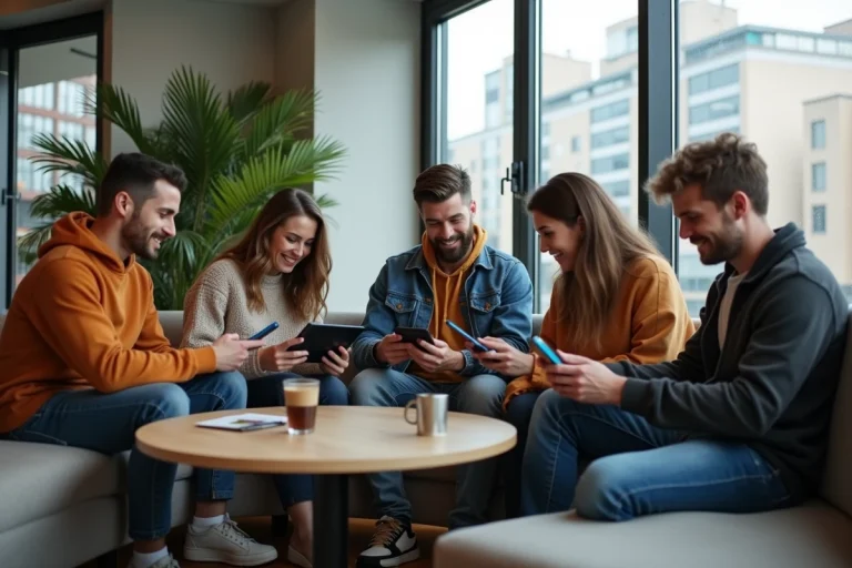 Groupe de jeunes adultes dans un espace de coworking urbain