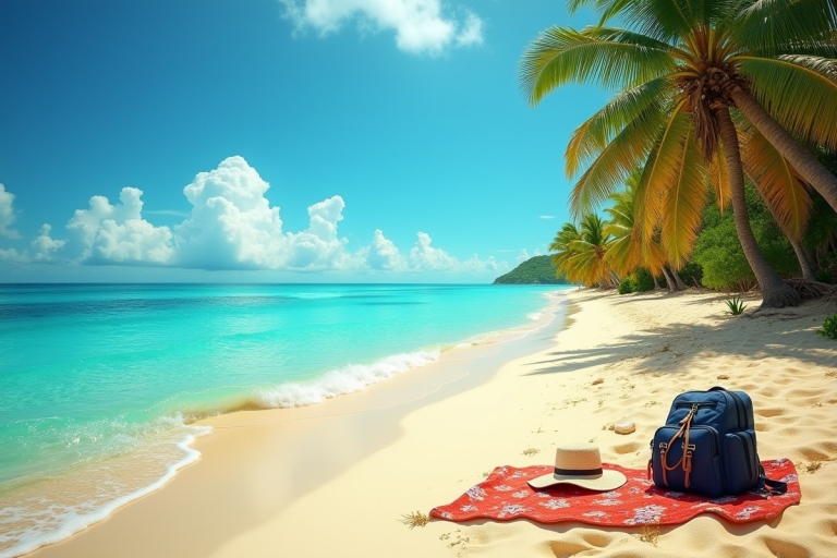 Plage des Caraibes en plein jour avec sable doré et eau turquoise