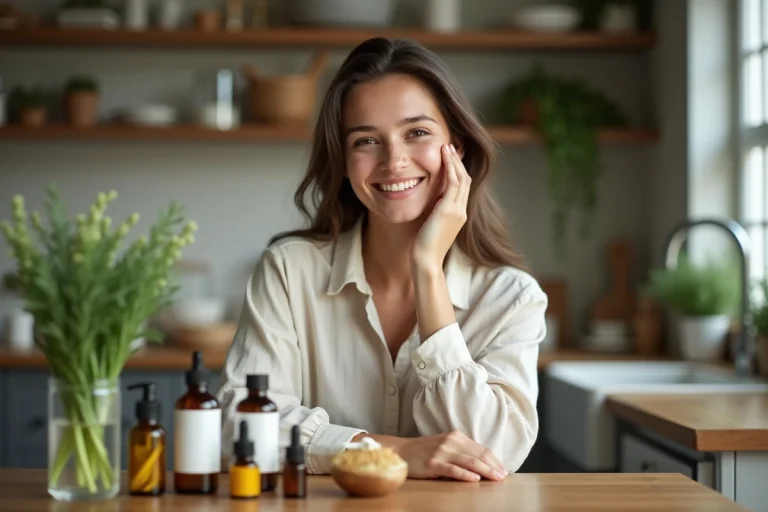 Jeune femme appliquant une creme naturelle sur le visage